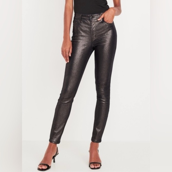 2/$30 Old Navy Rockstar Skinny High-Waisted Shine Black Super Skinny Jeans - Picture 1 of 8